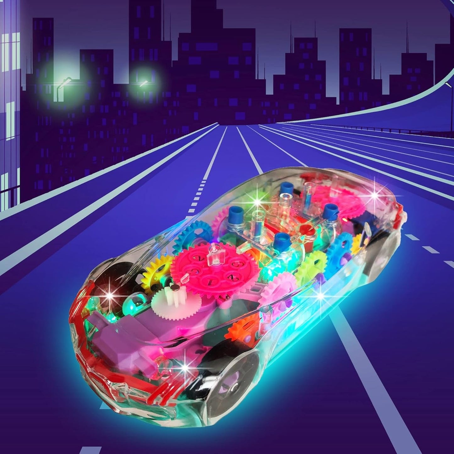 Transparent Gear Sports Car Toy with 5D Lights & Music