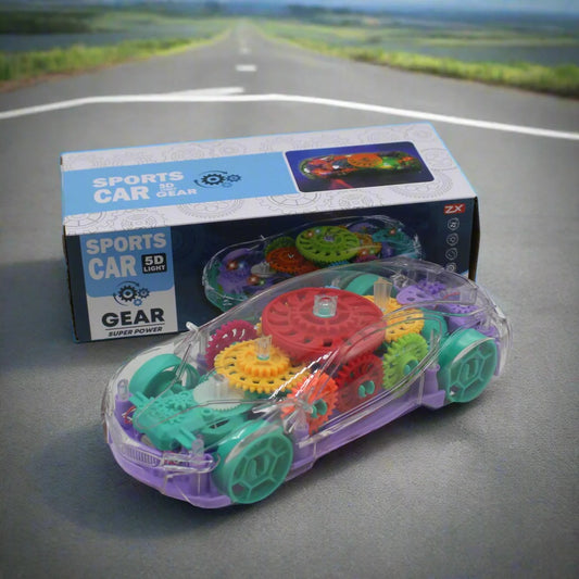 Transparent Gear Sports Car Toy with 5D Lights & Music