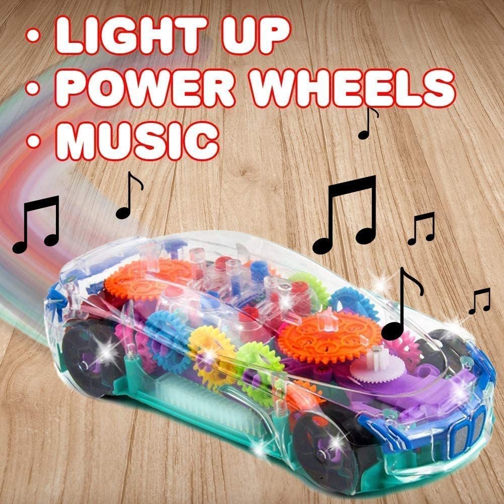 Transparent Gear Sports Car Toy with 5D Lights & Music
